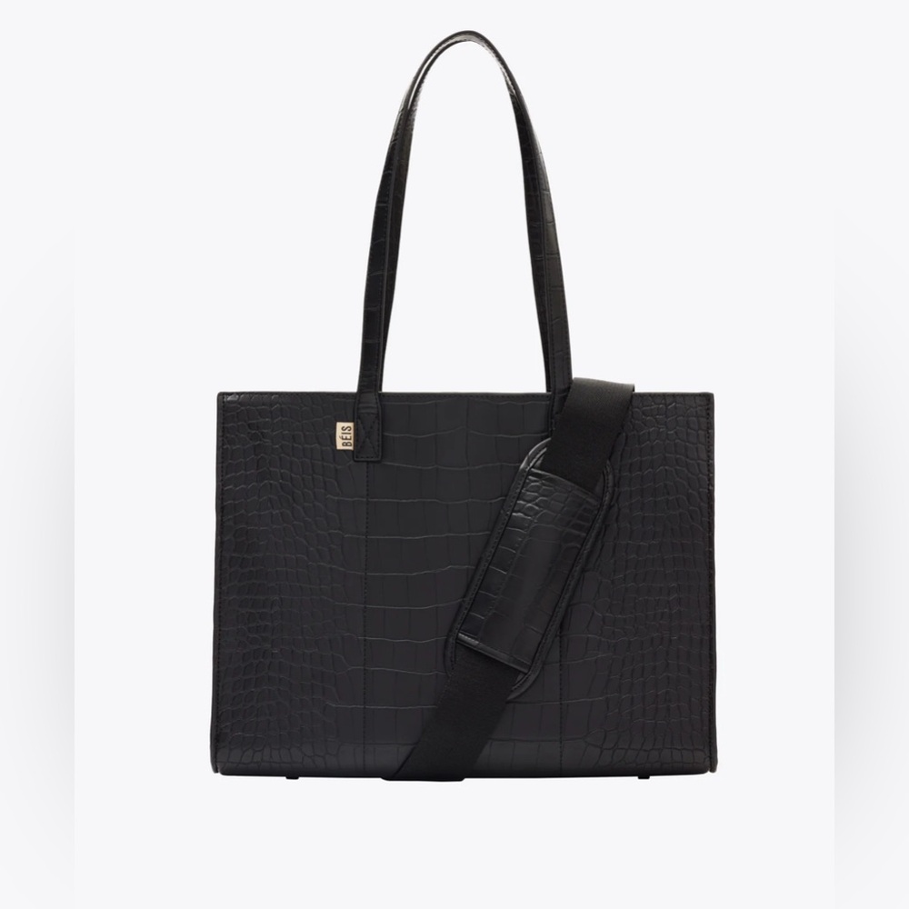 BEIS Work Tote Bag in Black Croc